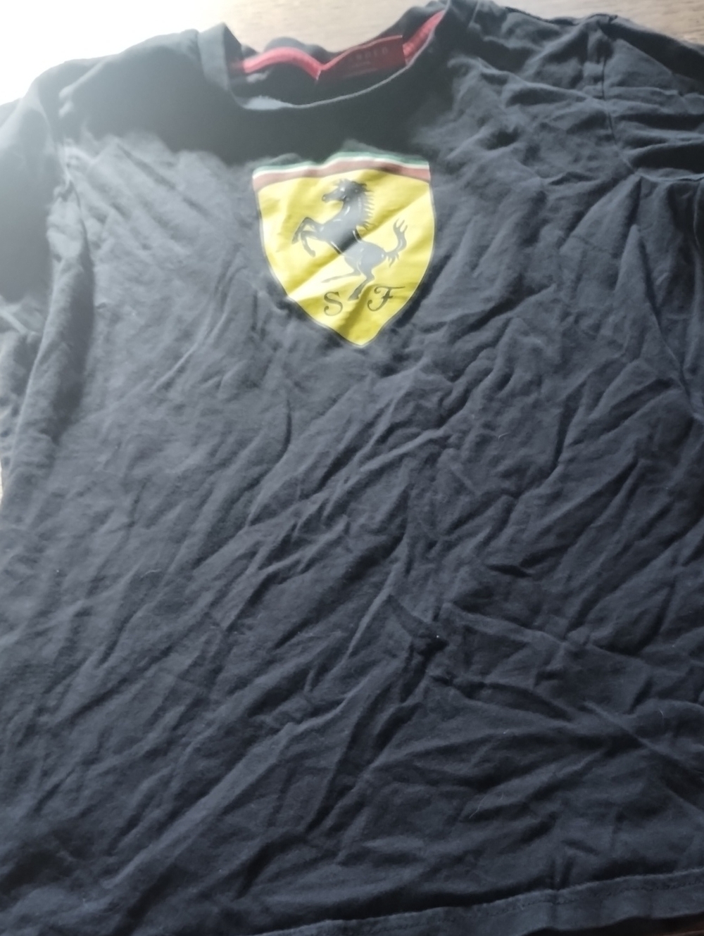 Ferrari Black Short Sleeve Tee with Yellow Shield Logo
